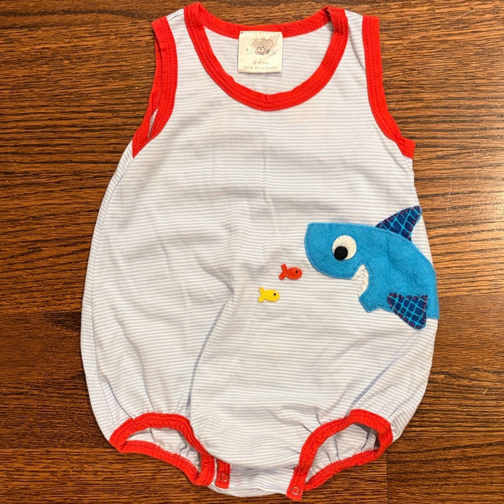 Victoria K Red and White Striped Shark Romper